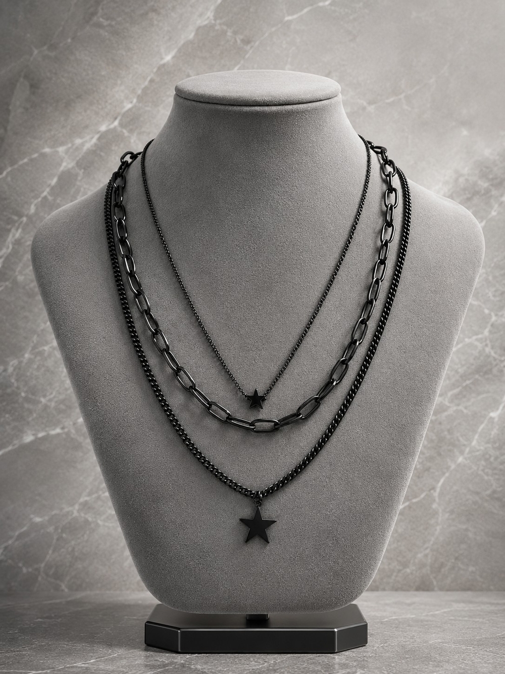 primobling Black Layered Star Pendant Necklace Set